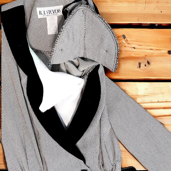Vintage '80s R.J. Stevens by Carol Escritor Sz 12 Black/White Herringbone Dress - Picture 5 of 10